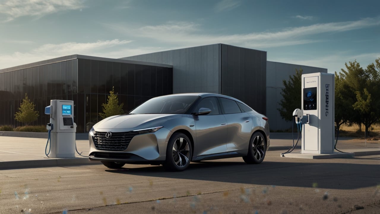 Hydrogen Vehicle showing fuel cell powertrain with visible hydrogen storage tanks and electric propulsion system