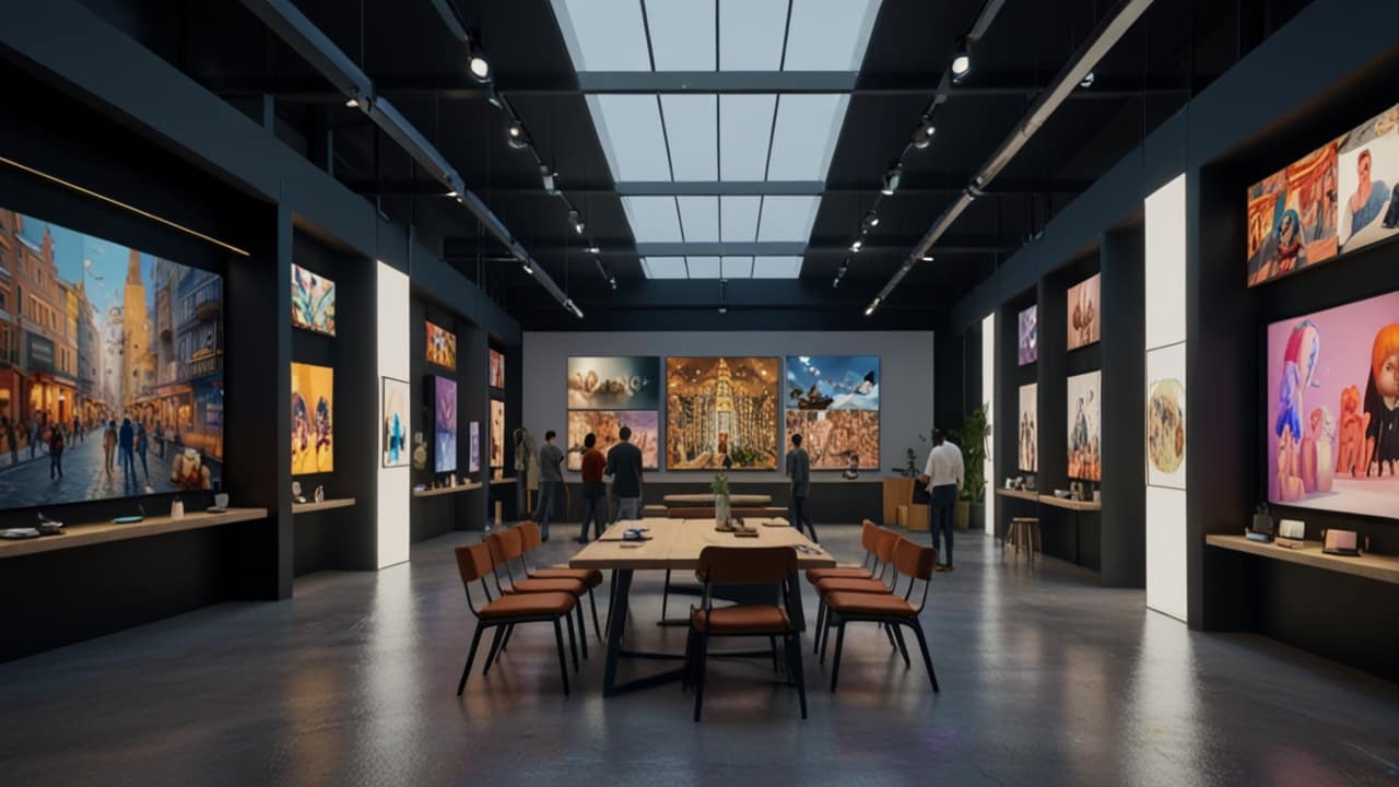 Metaverse Platform showing users interacting with shared virtual environment and digital assets through avatars