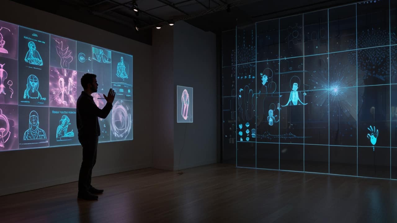 Hologram Communication displaying three-dimensional human figure projected in mid-air during conversation