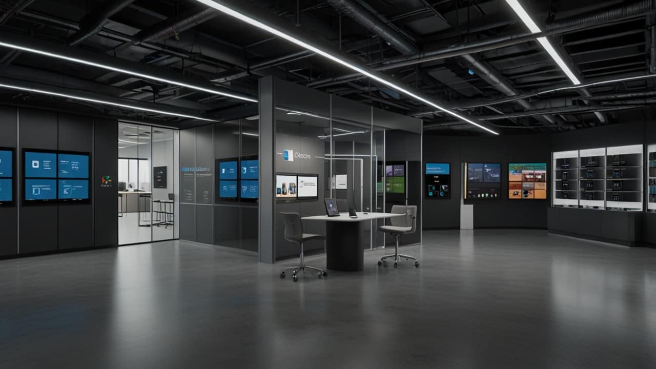 Microsoft technology ecosystem showing integrated cloud, software and hardware solutions with enterprise application deployment