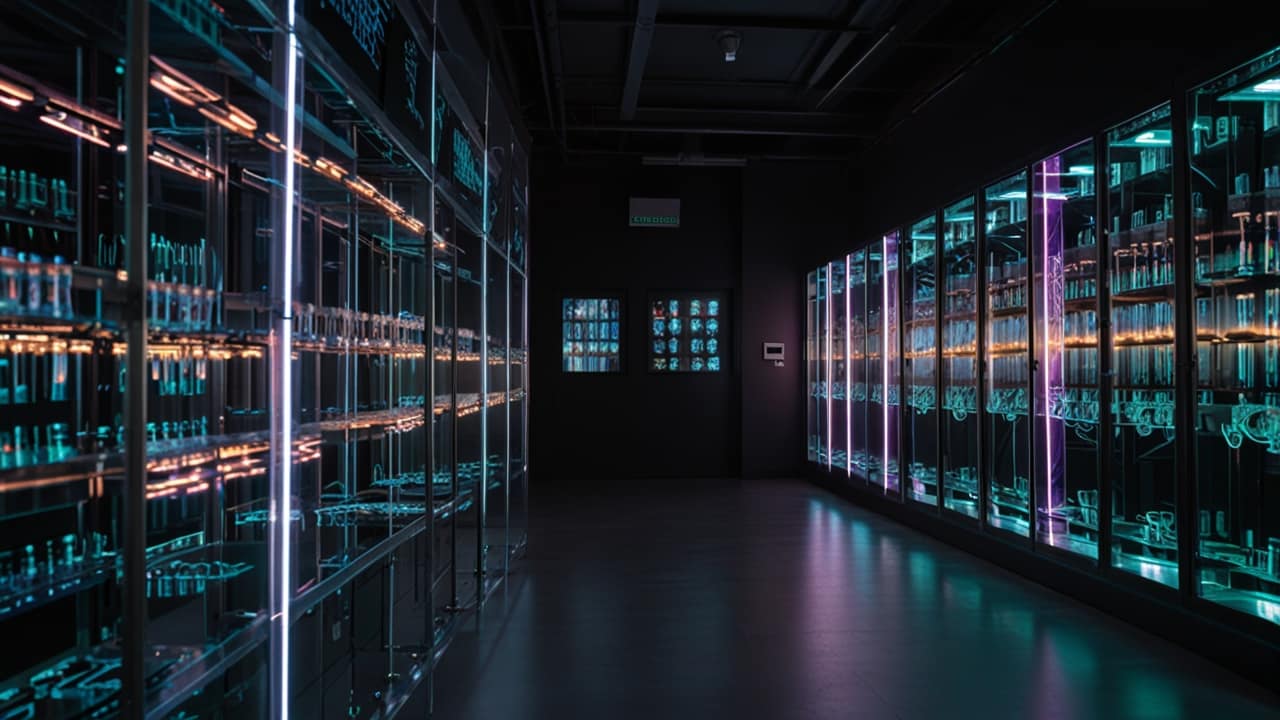 Neuromorphic Chip with visible neural network architecture showing spiking neurons for brain-inspired computing