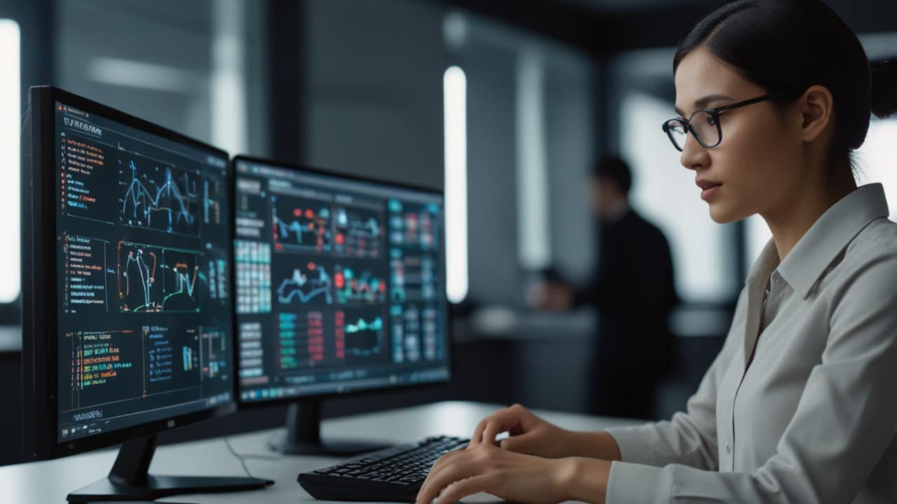 Advanced reinforcement learning laboratory with adaptive AI systems, decision optimization displays, and reward-based training environments