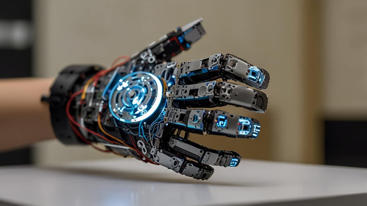 Advanced robotics laboratory with tactile sensing robots, haptic feedback systems, and touch technology demonstrations