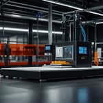 3D Printing technology showing additive manufacturing process with layer-by-layer material construction from digital design files