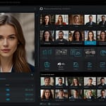AI Generator interface showing multiple content creation options with text-based prompting and resulting digital asset production