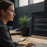 AI coding interface displaying intelligent programming assistance with code suggestion and natural language translation
