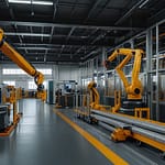 Adaptive Manufacturing facility reconfiguring automation systems to switch between different product lines without manual retooling