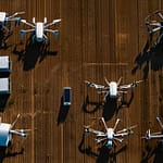 Autonomous Agriculture robots working in precision crop fields with drone monitoring systems