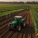 Digital Farm implementation showing advanced sensor networks monitoring crop health