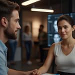 Digital Human interface showing photorealistic virtual character responding with natural expressions and gestures