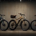 Electric Bicycles showing range of models with integrated motors and batteries enabling assisted pedaling with extended range