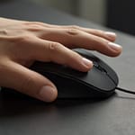 Ergonomic Mouse featuring vertical orientation with supportive thumb rest and customizable buttons for reduced strain during extended computer use