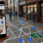 Google Maps showing advanced navigation interface with real-time data and predictive routing