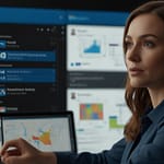 Microsoft Copilot interface showing AI-powered assistance within productivity software with contextual recommendations and automation capabilities