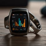 Oura ring displaying miniaturized health tracking technology within elegant titanium ring design