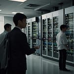 Quantum Advantage demonstration showing quantum computer solving complex problem beyond classical capability