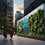 Sustainable Tech Integration showcasing renewable energy systems seamlessly connected with modern urban infrastructure