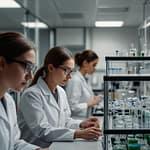 Synthetic Biology laboratory showing genetic circuit design and engineered organism development