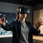 Virtual Reality headset creating immersive digital environment with complete visual field coverage