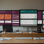 Digital marketing dashboard displaying online promotion metrics with brand visibility analytics and audience targeting tools