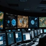 Global interface showing worldwide connectivity and international technology systems