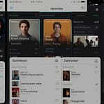 Music streaming application displaying digital audio interface with song discovery features and playlist curation tools