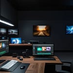 Notebook editing video interface showing video editing and mobile editing capabilities