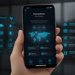 Phone security interface displaying mobile protection features through layered defense mechanisms