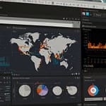 Dashboard creation interface showing drag-and-drop design with real-time data integration