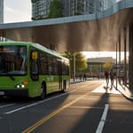 Sustainable mobility showcase with eco-friendly vehicles and green transportation infrastructure