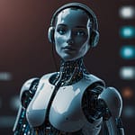 Modern development workspace with AI chatbot interface prototypes, conversation flow diagrams, and natural language processing algorithms displayed on multiple screens