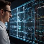 Futuristic control room displaying multiple digital twin models of city infrastructure, manufacturing plants, and complex systems with real-time data overlays