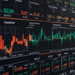 Professional financial modeling workspace with forecasting displays, economic trend analysis, and predictive analytics dashboards across multiple screens