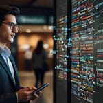 Advanced AI research center with knowledge retrieval systems, vector databases, and information synthesis displays showing RAG architecture