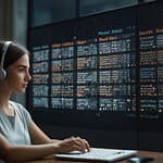 Modern analytics center with sentiment analysis dashboards displaying emotion maps, opinion trends, and social media sentiment tracking across multiple platforms