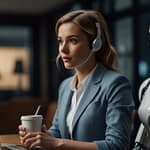 Modern smart home setup with voice assistant devices integrated throughout living spaces, displaying voice interaction waves and smart device connections