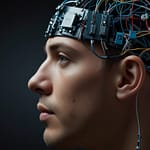 Advanced neurotechnology laboratory with brain-computer interface equipment, neural signal processing displays, and medical breakthrough demonstrations