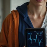 Modern connected healthcare environment with medical IoT devices, patient monitoring systems, and digital wellness technology