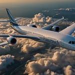 Modern sustainable aviation fuel facility with biofuel production systems, green aviation technology, and carbon reduction monitoring