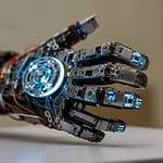 Advanced robotics laboratory with tactile sensing robots, haptic feedback systems, and touch technology demonstrations
