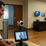 Modern telepresence robot demonstration with remote interaction capabilities, virtual presence systems, and distance collaboration technology