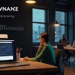 Modern Web3 governance platform with decentralized voting interfaces, community participation displays, and distributed decision-making systems